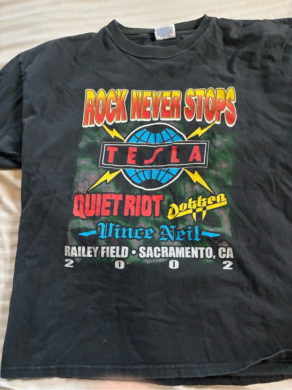 Tesla Black Short Sleeve Tee with Red & Yellow Rock Graphic